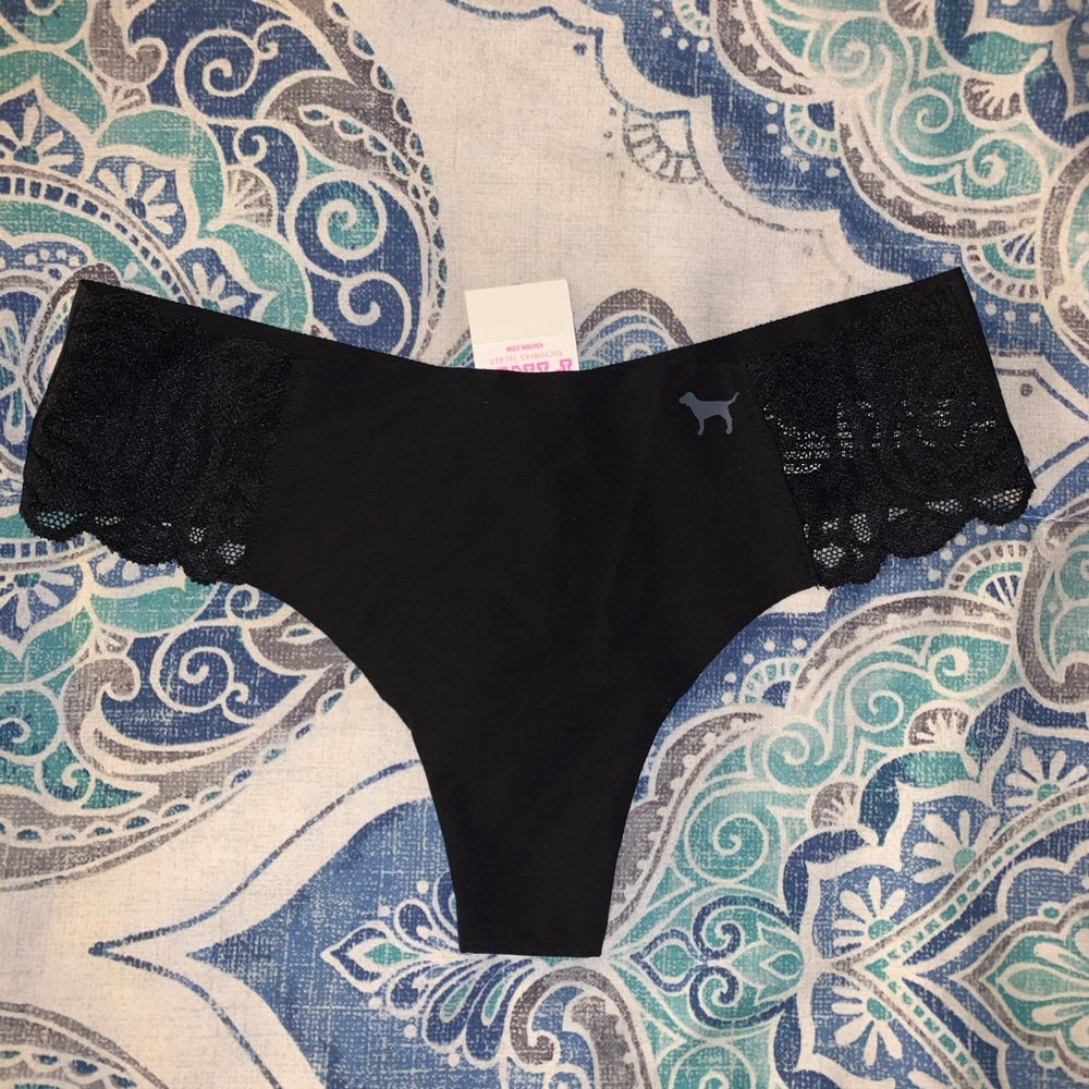 PINK: black lace no show thong (NWT)